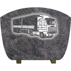 plaque granit 39 cm X 29 cm sur pieds alu motif camion gravé