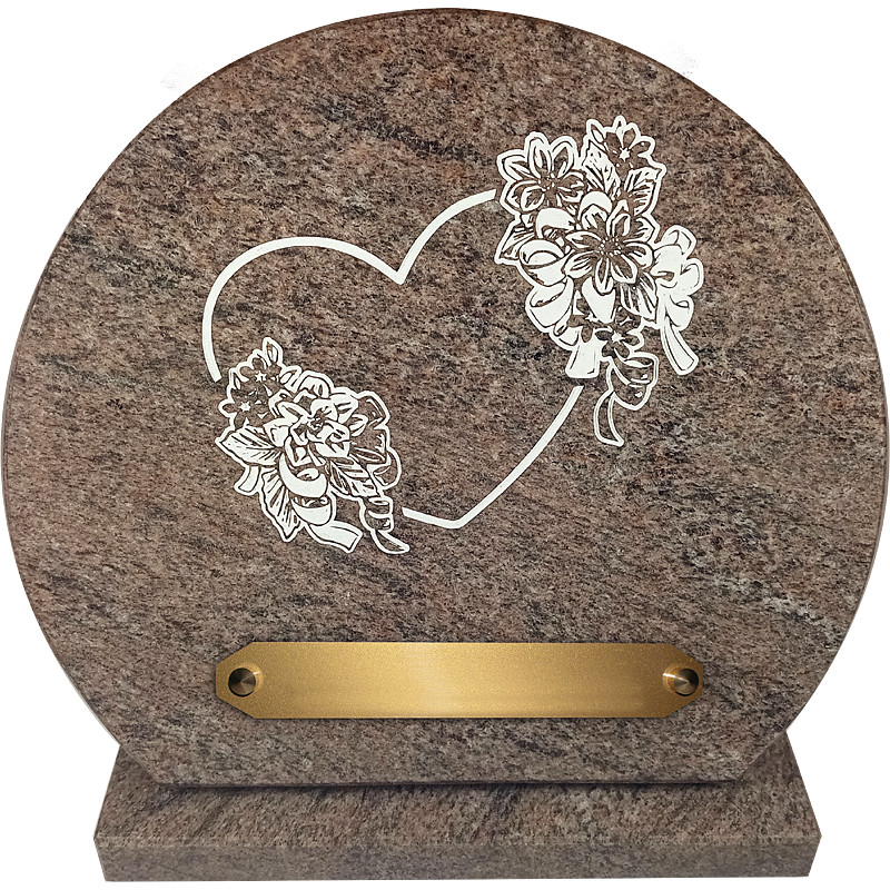 plaque granit  coeur fleuri